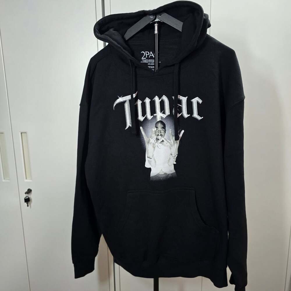 2Pac Graphic Hoodie Size XXL Black Pullover Sweatshirt